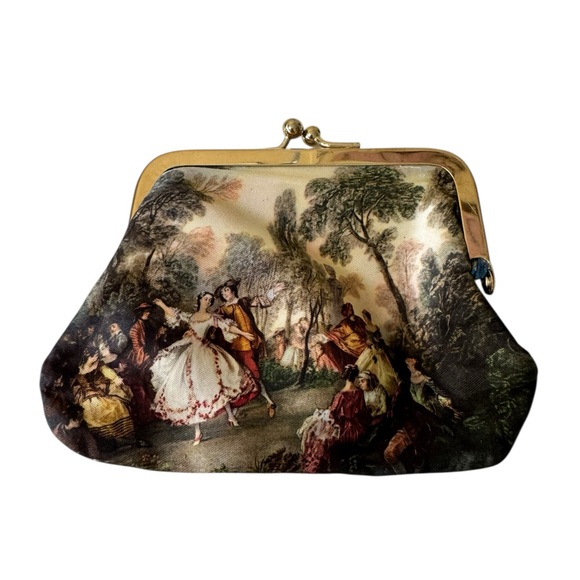 Source Unknown Handbags - Vintage Victorian Scene Silk Coin Purse Made In Italy‎ Kiss Lock Clutch Bag